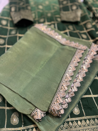 Beautiful Banarasi Suit with Full Flair Palazo and Lovely Designer Soft Tissue Dupatta
