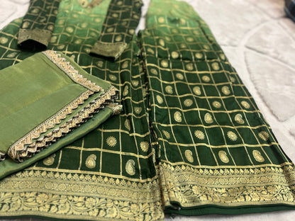 Beautiful Banarasi Suit with Full Flair Palazo and Lovely Designer Soft Tissue Dupatta