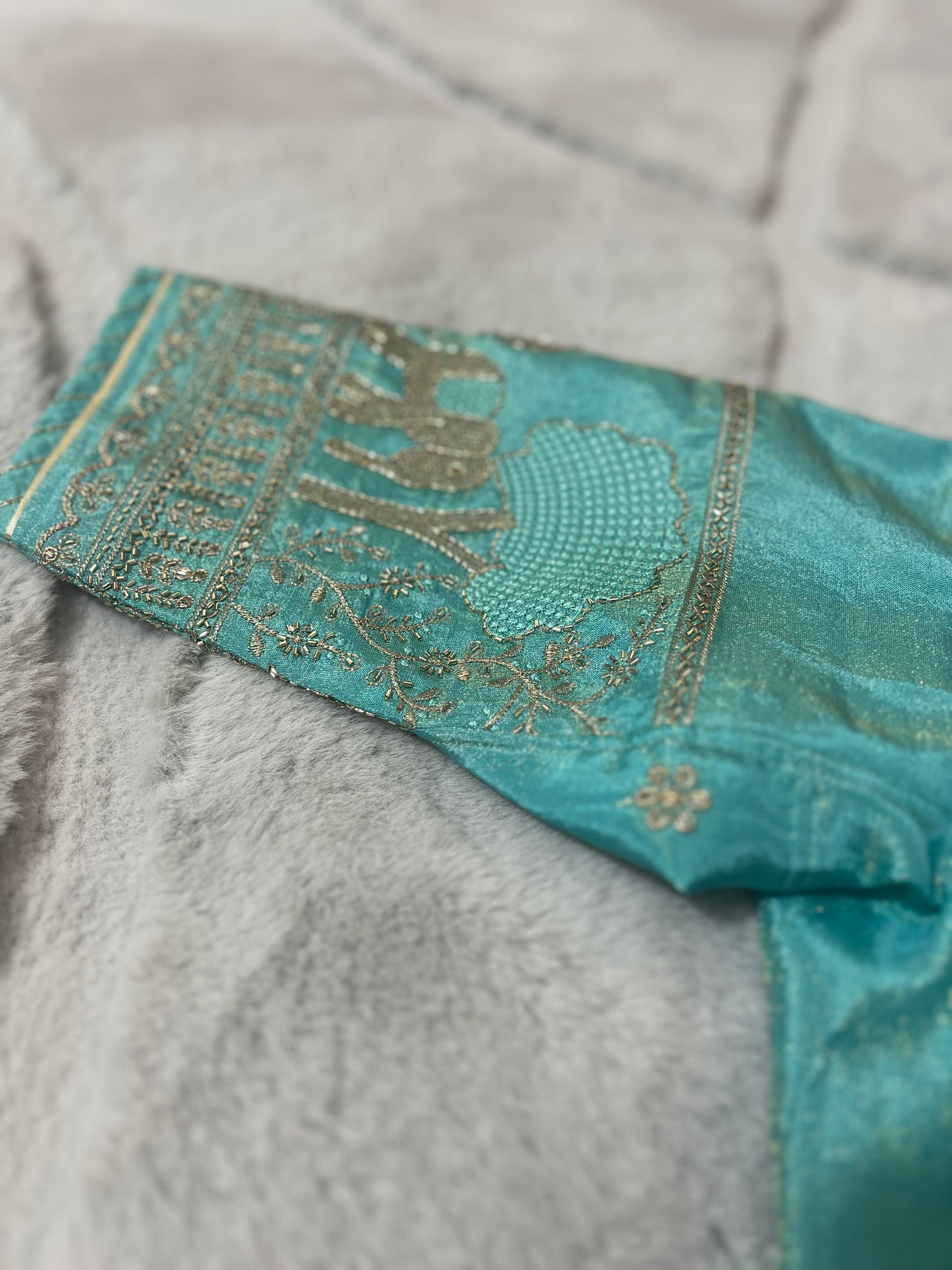 Beautiful Designer Soft Organza Saree with Designer Fandy Tissue Elephant Kanchli Blouse