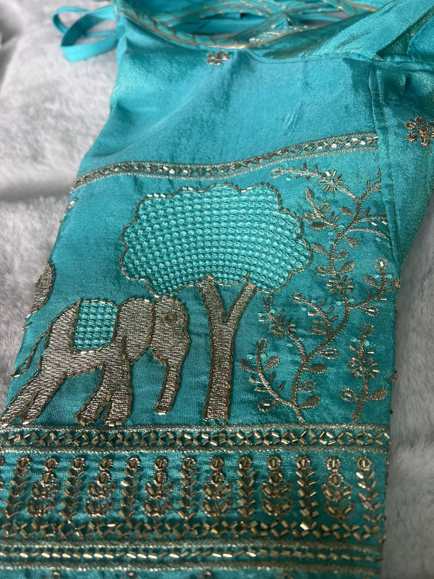 Beautiful Designer Soft Organza Saree with Designer Fandy Tissue Elephant Kanchli Blouse