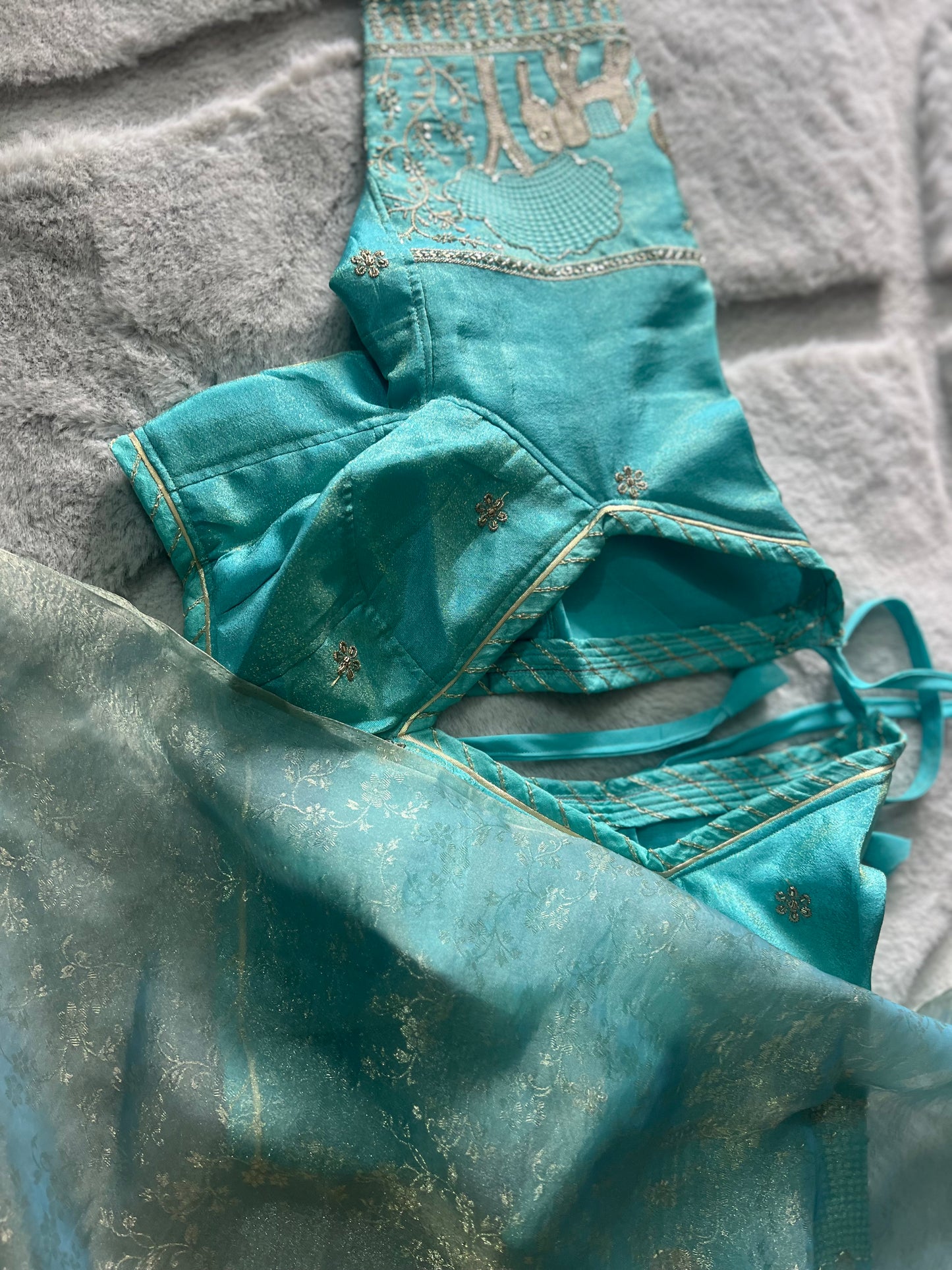 Beautiful Designer Soft Organza Saree with Designer Fandy Tissue Elephant Kanchli Blouse