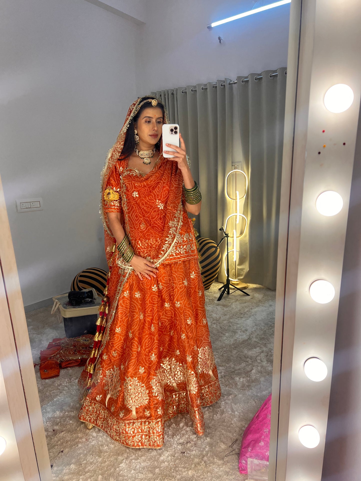 Bandhini with Gota Patti Work Full Ghera Poshak (Unstitched)