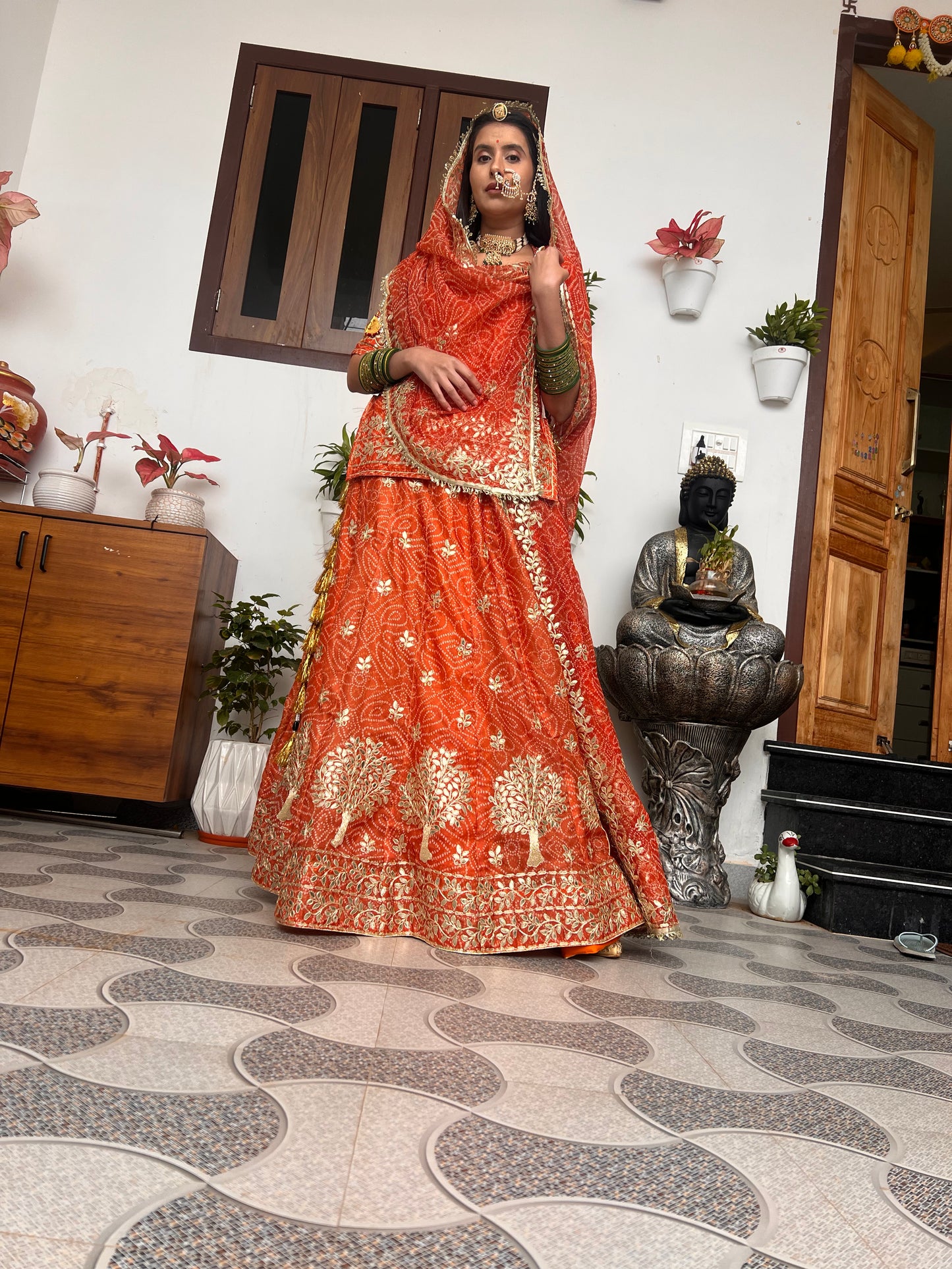 Bandhini with Gota Patti Work Full Ghera Poshak (Unstitched)