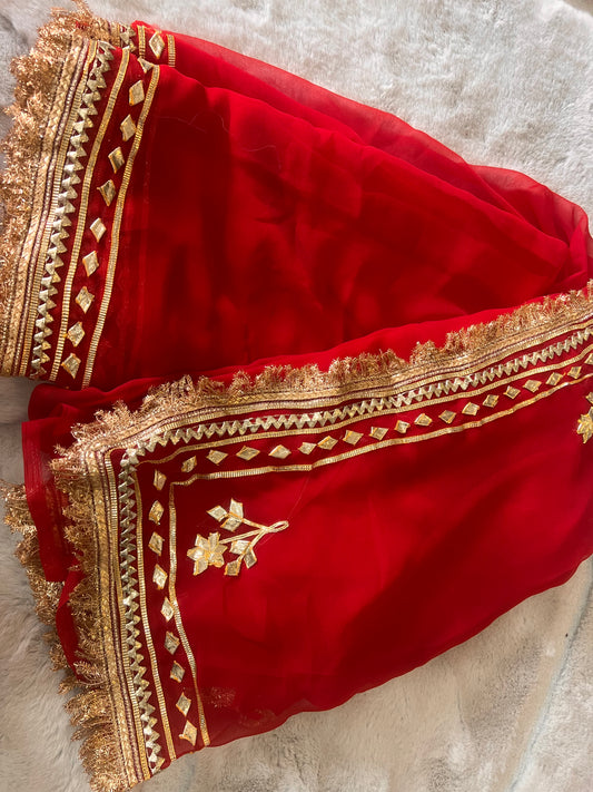 Beautiful Red Gota Patti Saree
