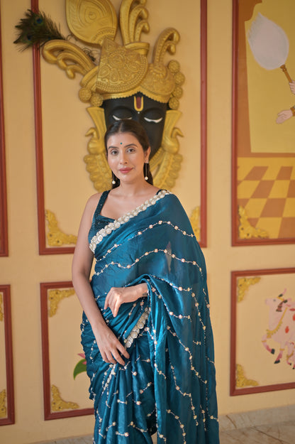 Peacock Blue Pearl Magic Saree