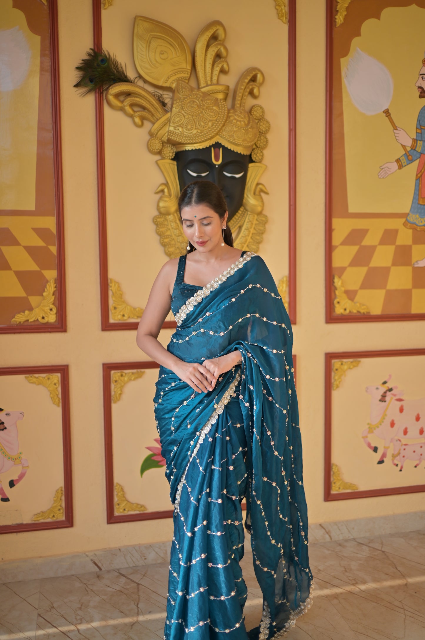 Peacock Blue Pearl Magic Saree