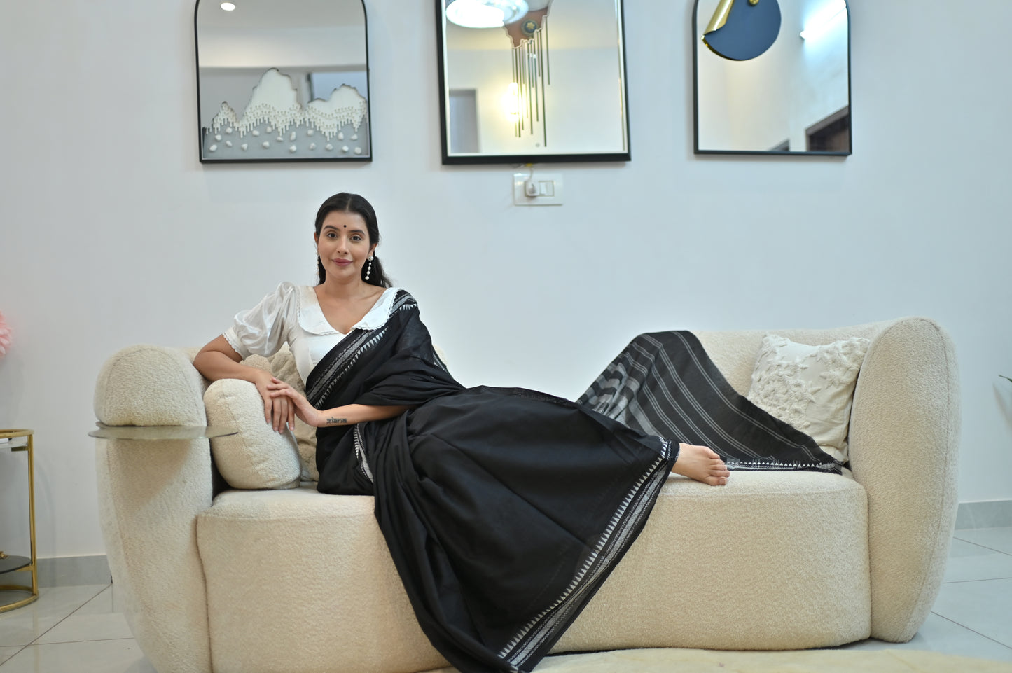 Black Soft Cotton Handloom Saree