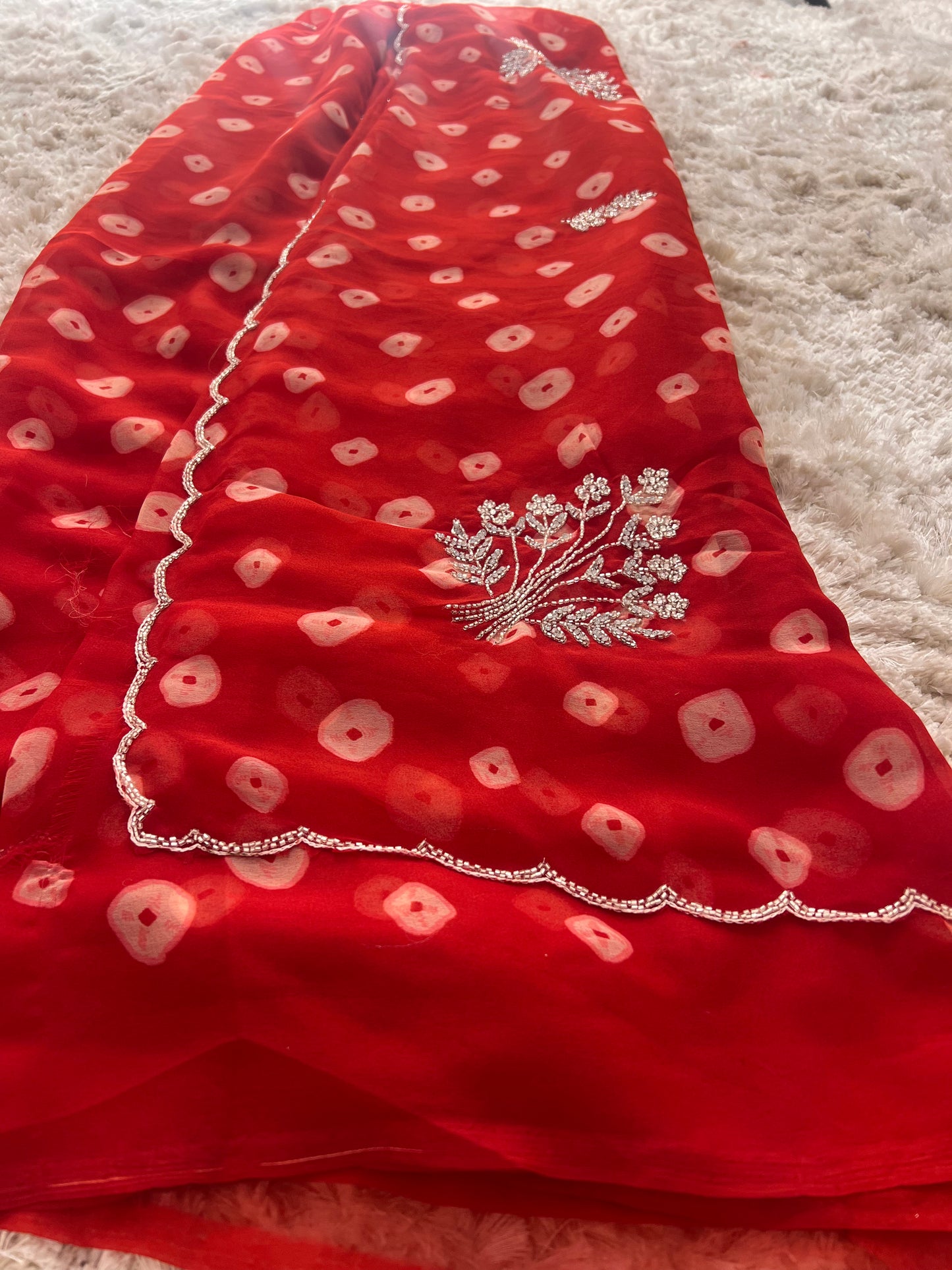 Red Soft Chiffon Bandhnai Saree