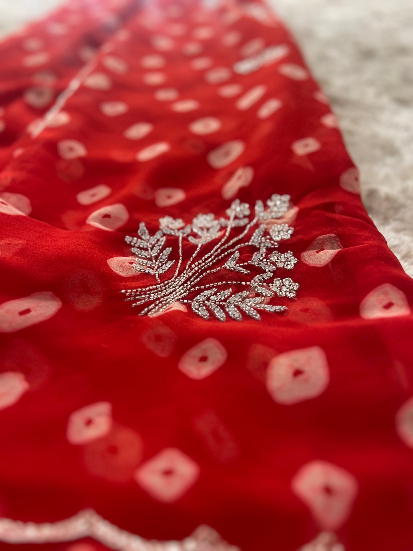 Red Soft Chiffon Bandhnai Saree