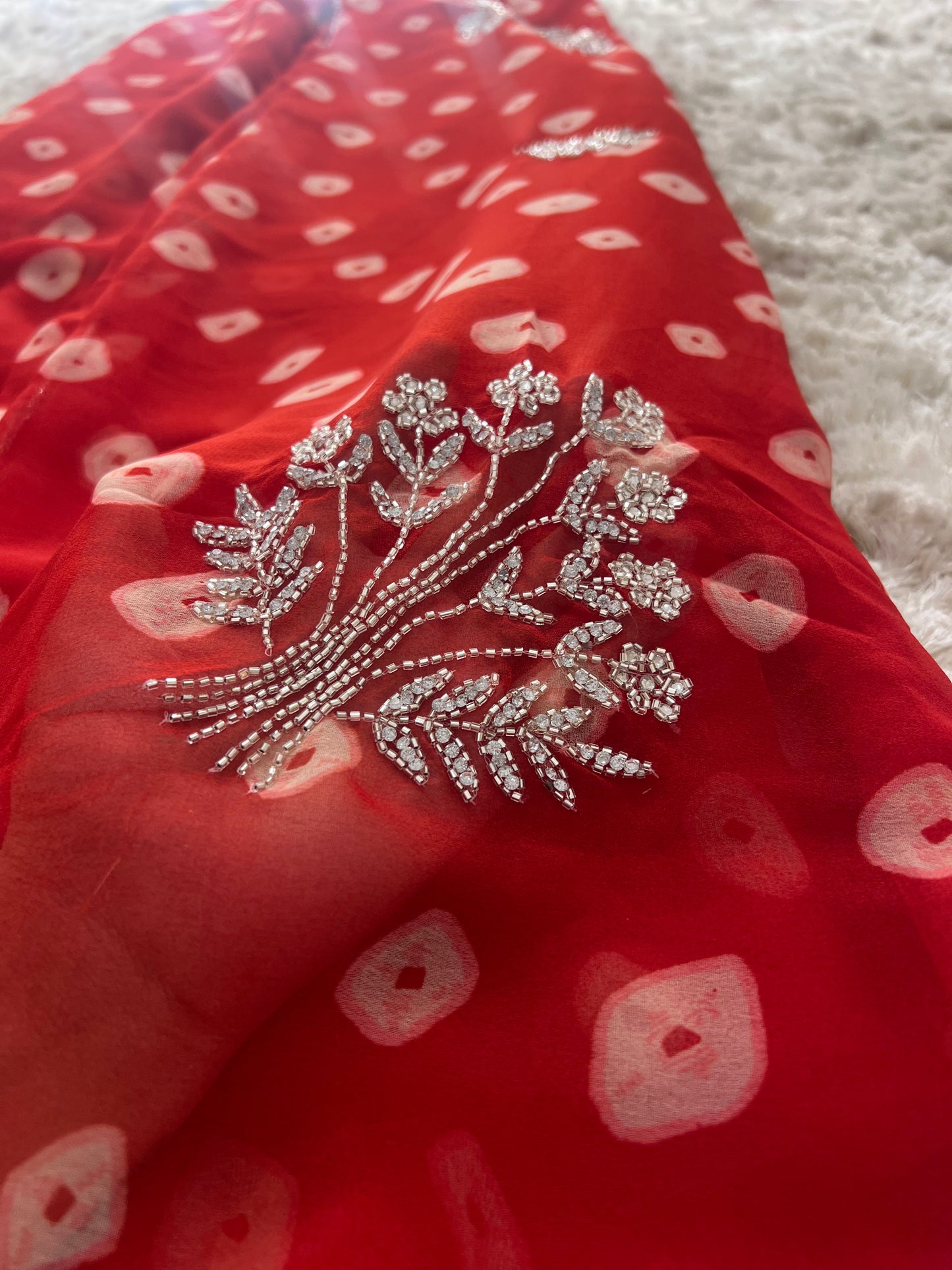 Red Soft Chiffon Bandhnai Saree
