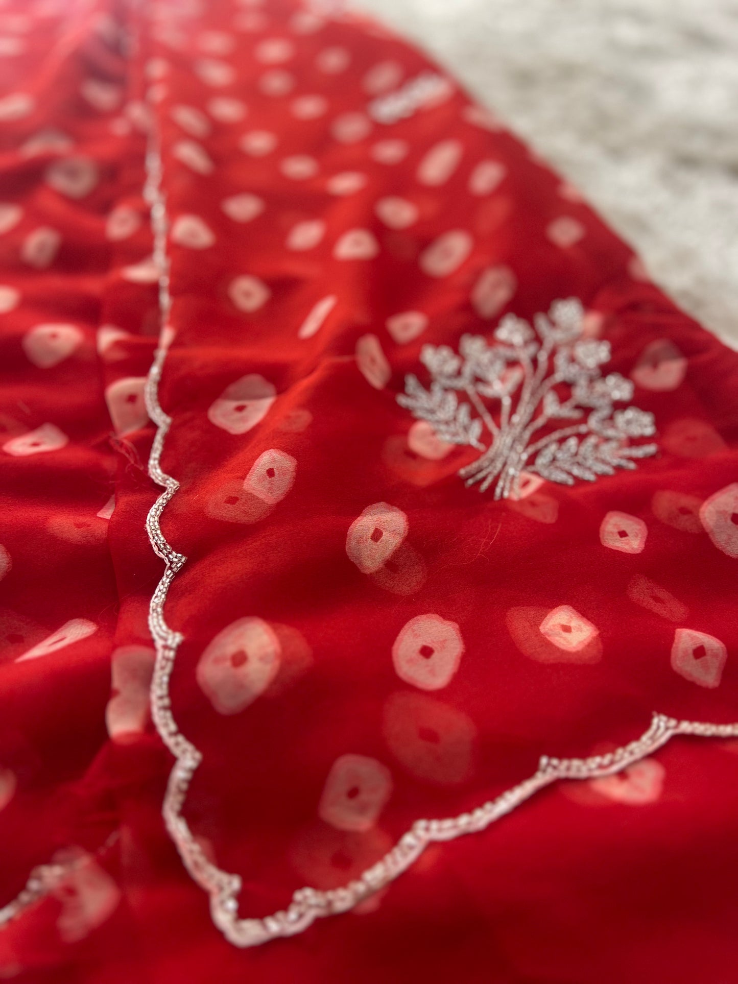 Red Soft Chiffon Bandhnai Saree