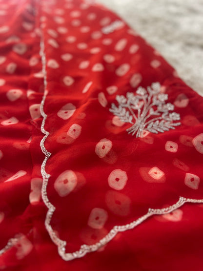 Red Soft Chiffon Bandhnai Saree