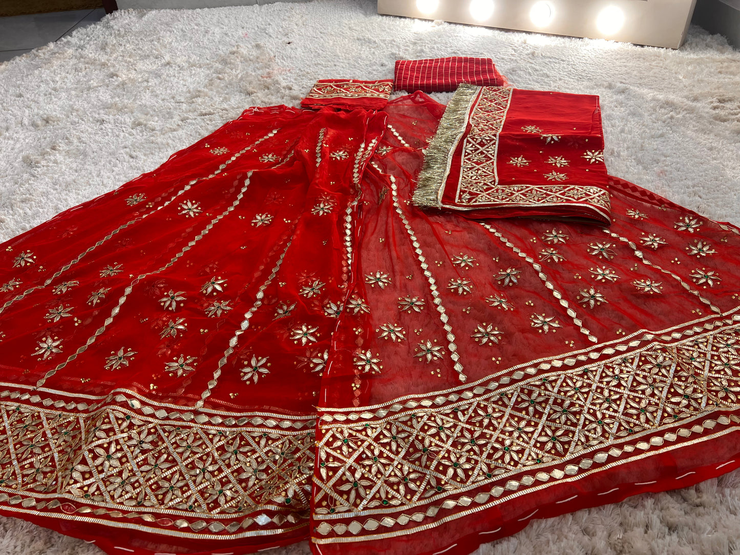 Pure georgette, Gota and Stone Handwork Bridal Poshak