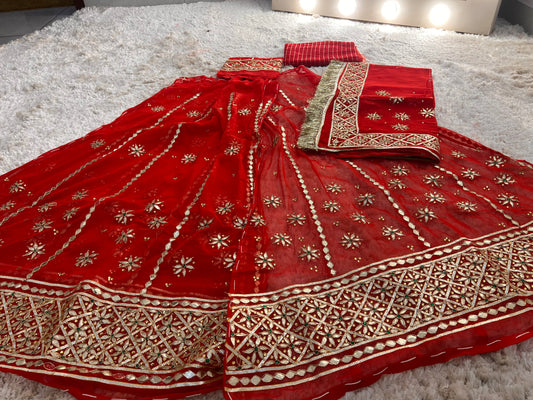 Pure georgette, Gota and Stone Handwork Bridal Poshak