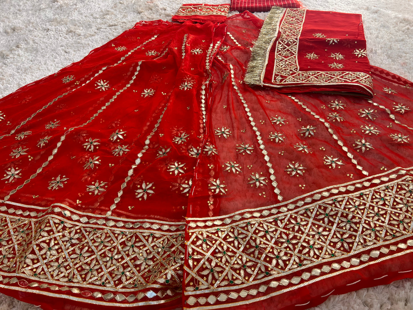 Pure georgette, Gota and Stone Handwork Bridal Poshak