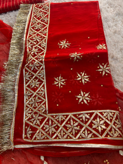 Pure georgette, Gota and Stone Handwork Bridal Poshak