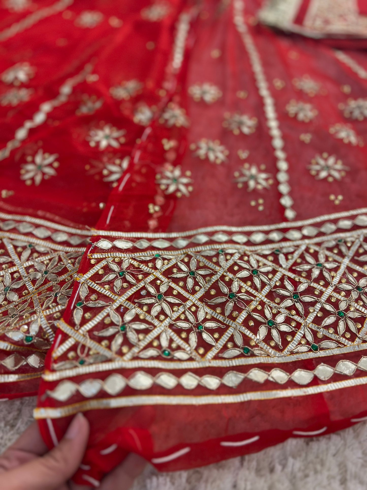 Pure georgette, Gota and Stone Handwork Bridal Poshak