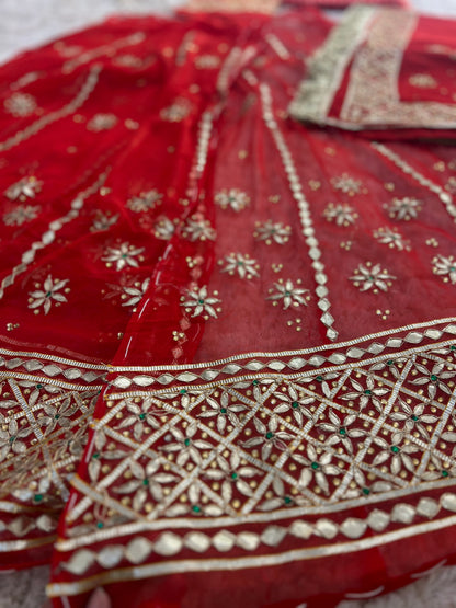 Pure georgette, Gota and Stone Handwork Bridal Poshak