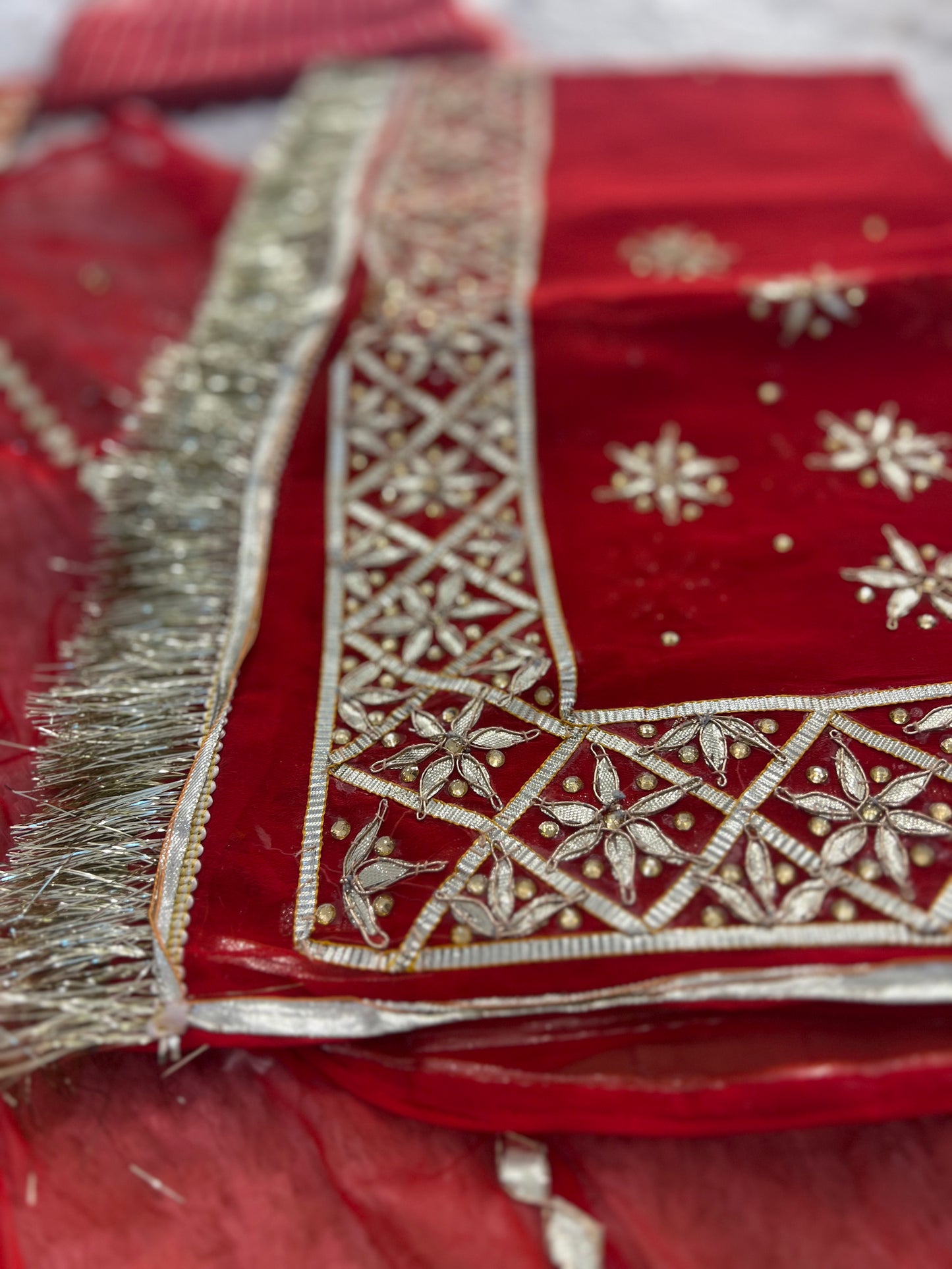 Pure georgette, Gota and Stone Handwork Bridal Poshak