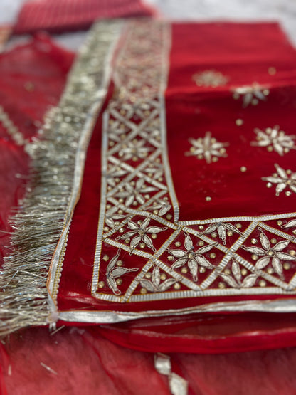 Pure georgette, Gota and Stone Handwork Bridal Poshak