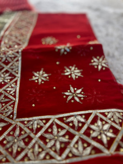 Pure georgette, Gota and Stone Handwork Bridal Poshak