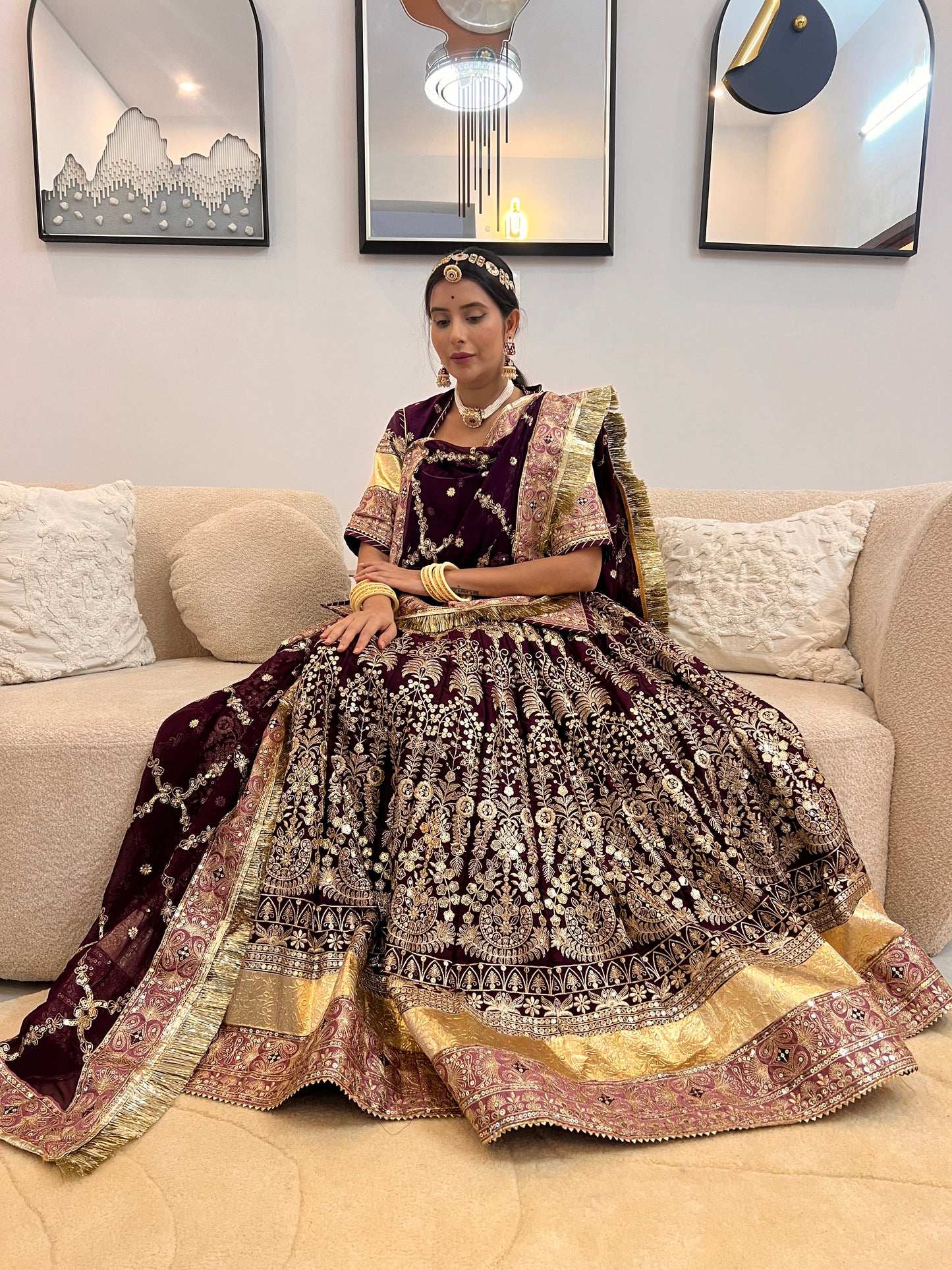 Wine Colour Full Ghera Heavy Poshak