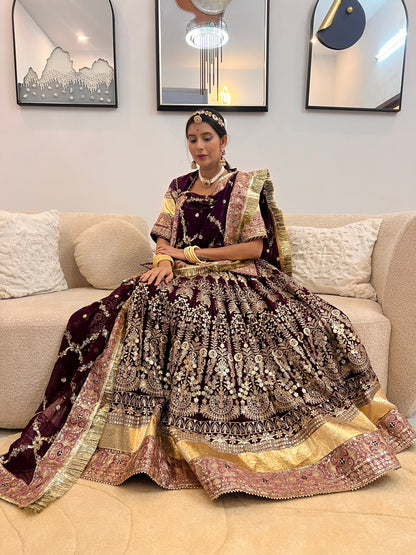 Wine Colour Full Ghera Heavy Poshak