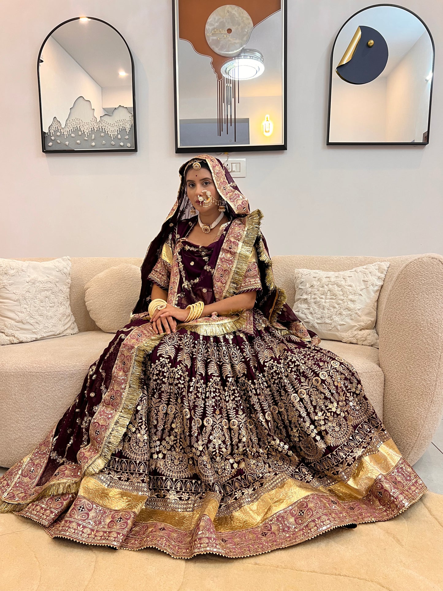 Wine Colour Full Ghera Heavy Poshak