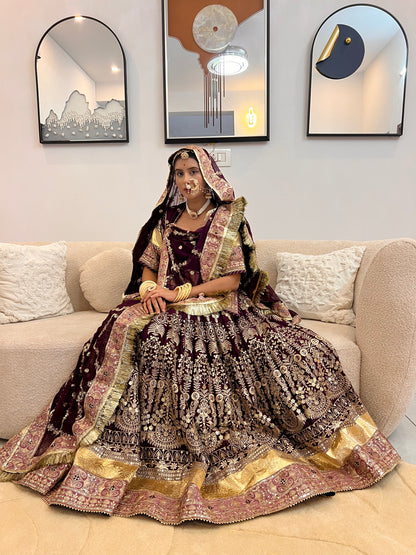 Wine Colour Full Ghera Heavy Poshak
