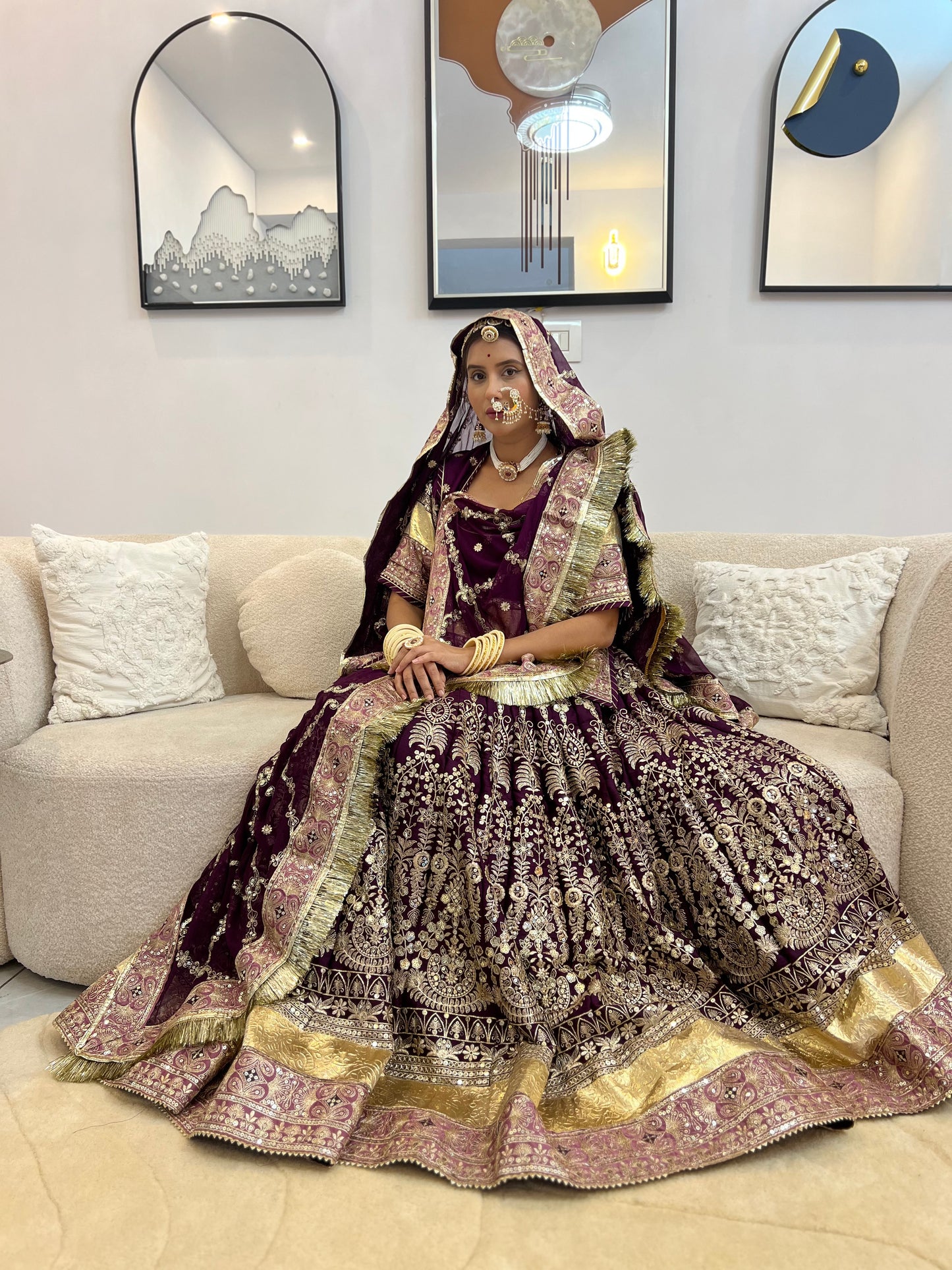 Wine Colour Full Ghera Heavy Poshak