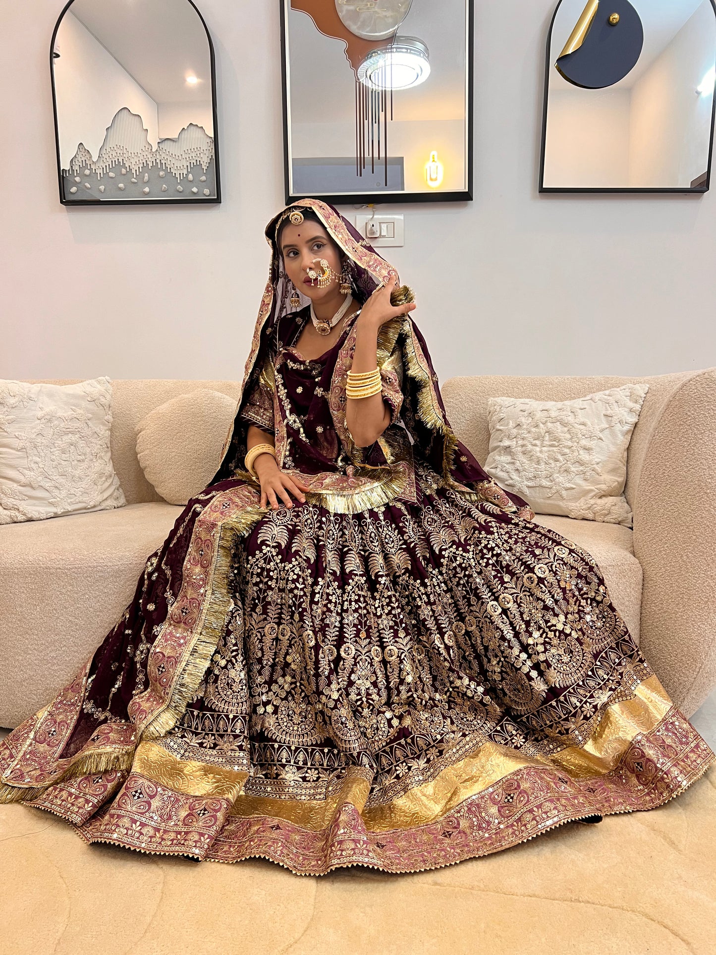 Wine Colour Full Ghera Heavy Poshak