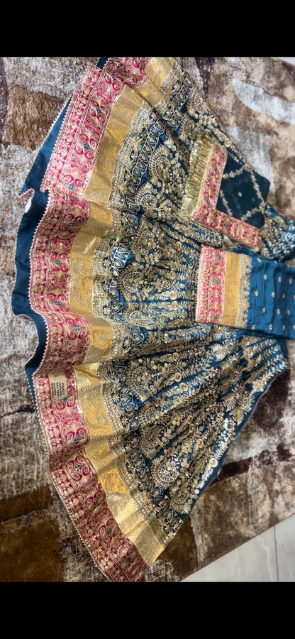 Beautiful Traditional Full Ghera Heavy Poshak in Peacock Blue Colour (Stitched)