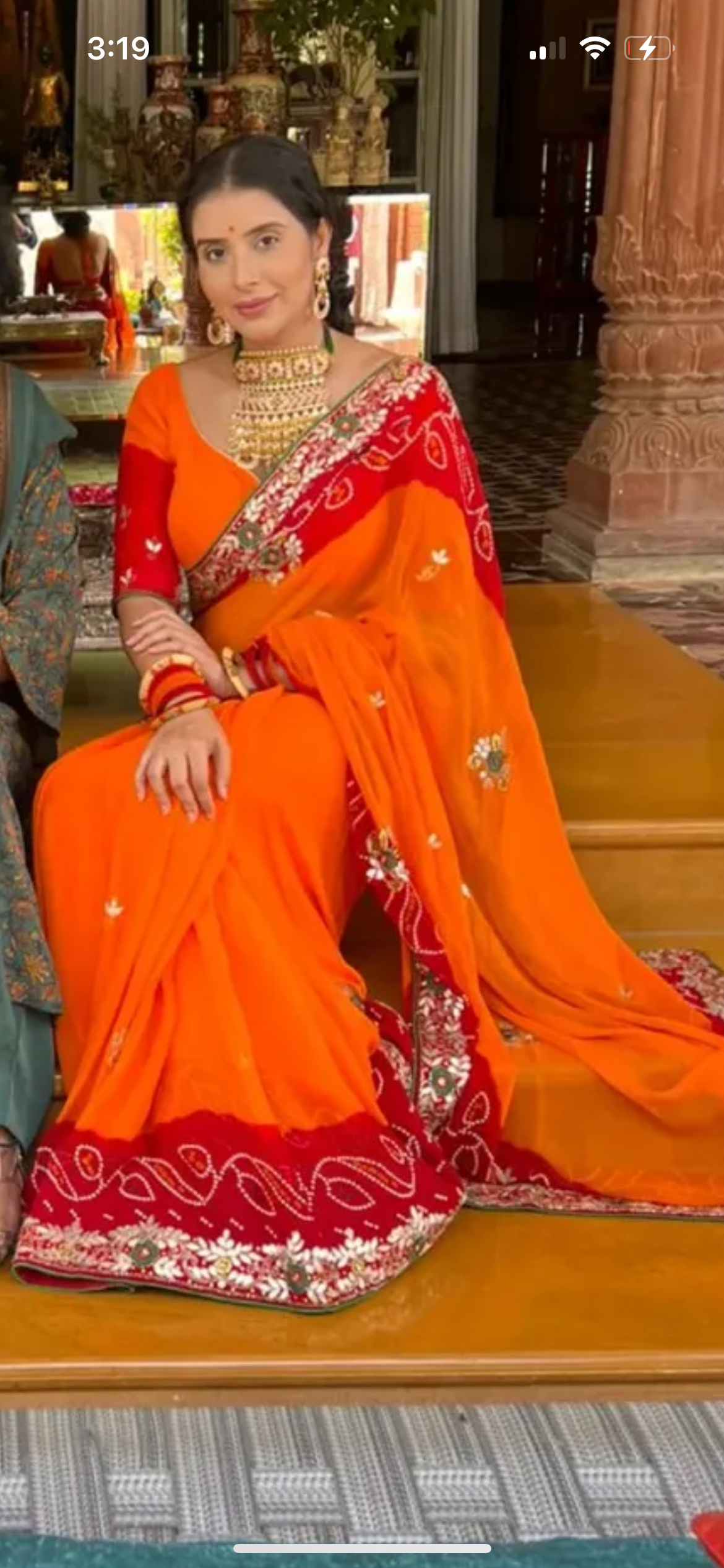 Pure Georgette Peela ki Sari With Gota and Stone Handwork (with Unstitched Blouse)