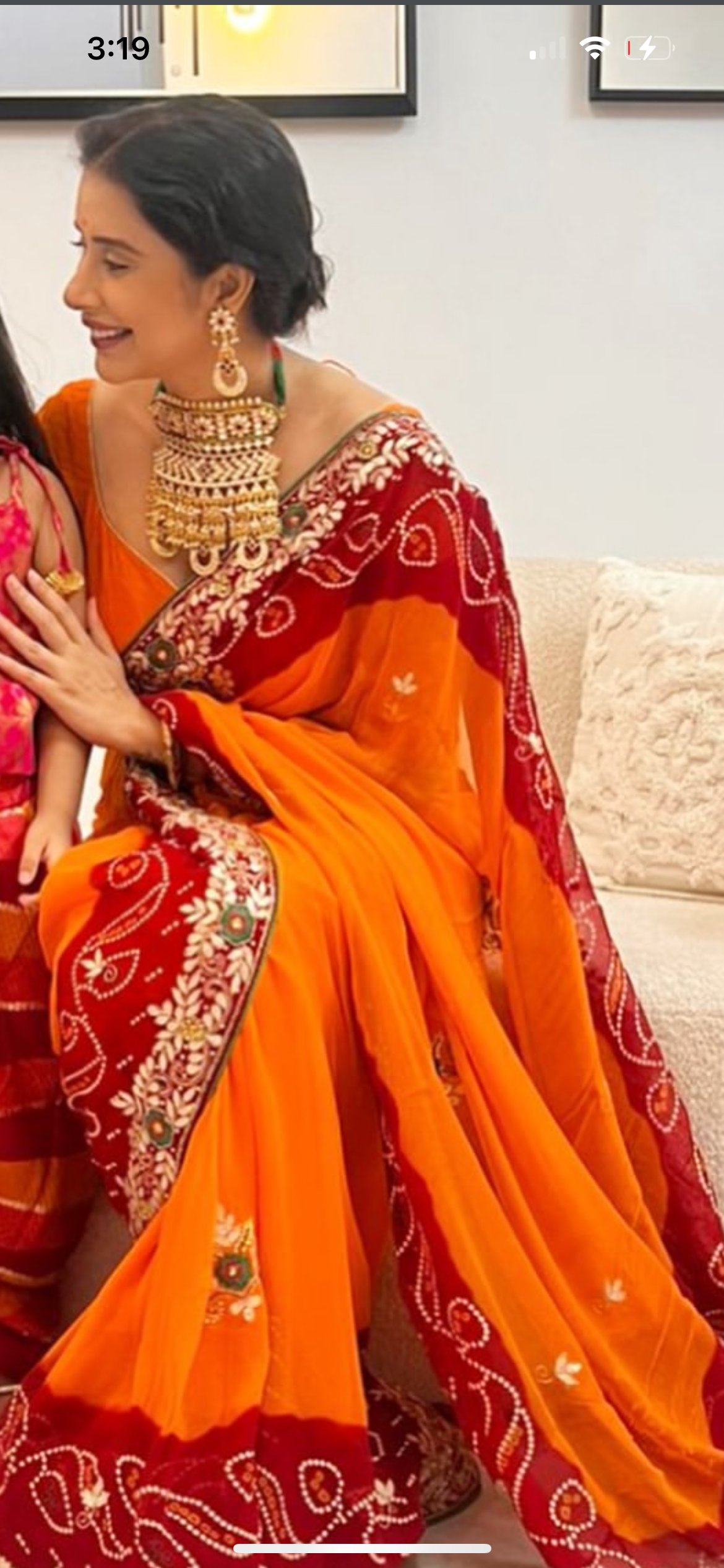 Pure Georgette Peela ki Sari With Gota and Stone Handwork (with Unstitched Blouse)