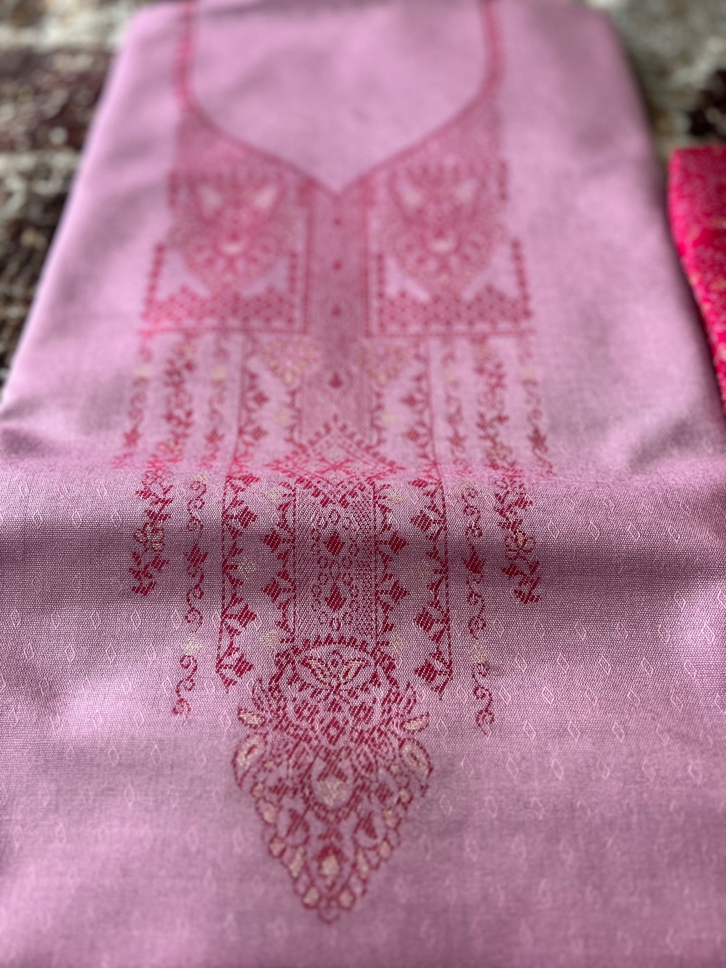 Onion Pink Kurta and Magenta Pink Pyjama and Shawl (Unstitched)