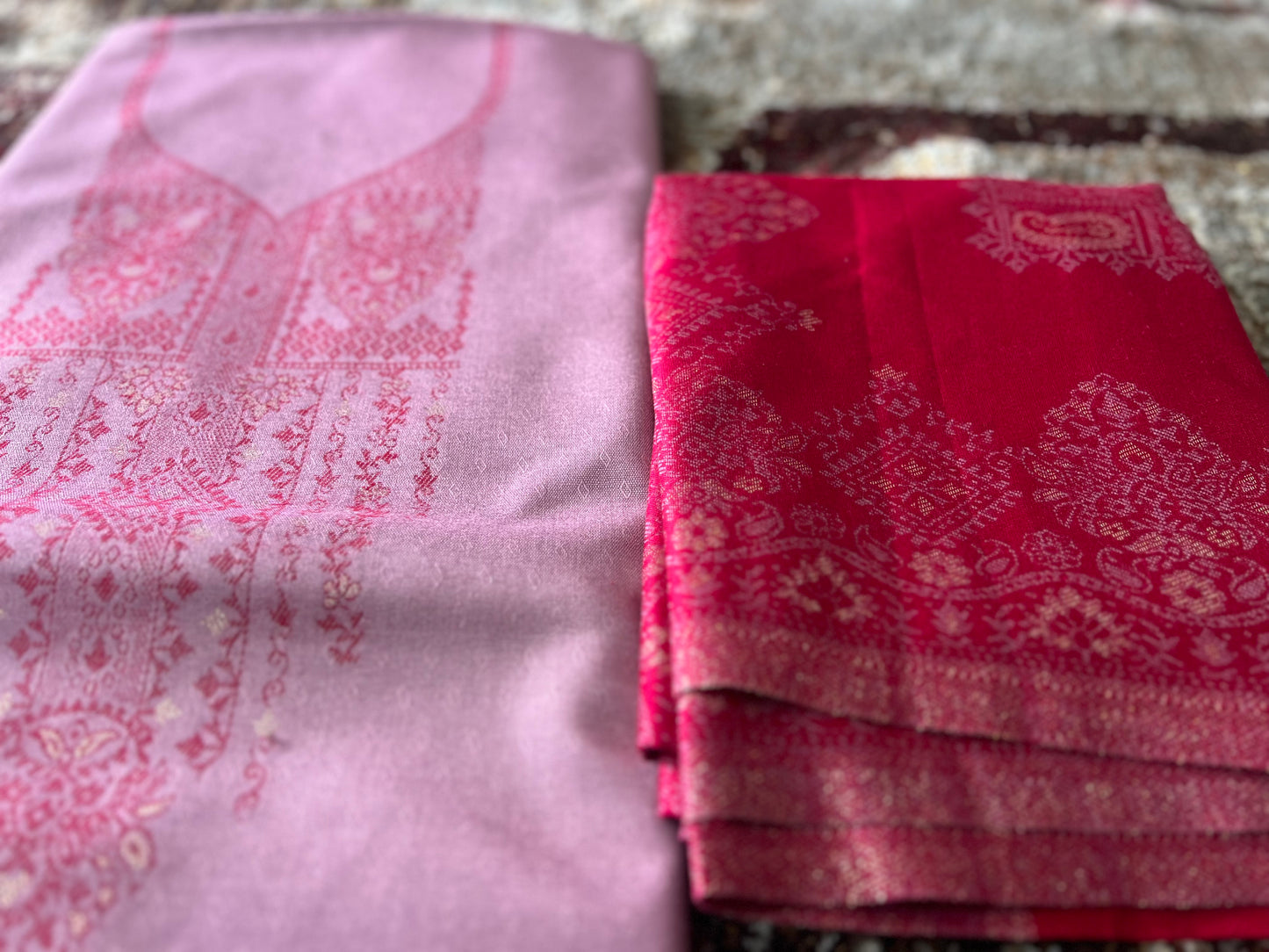 Onion Pink Kurta and Magenta Pink Pyjama and Shawl (Unstitched)