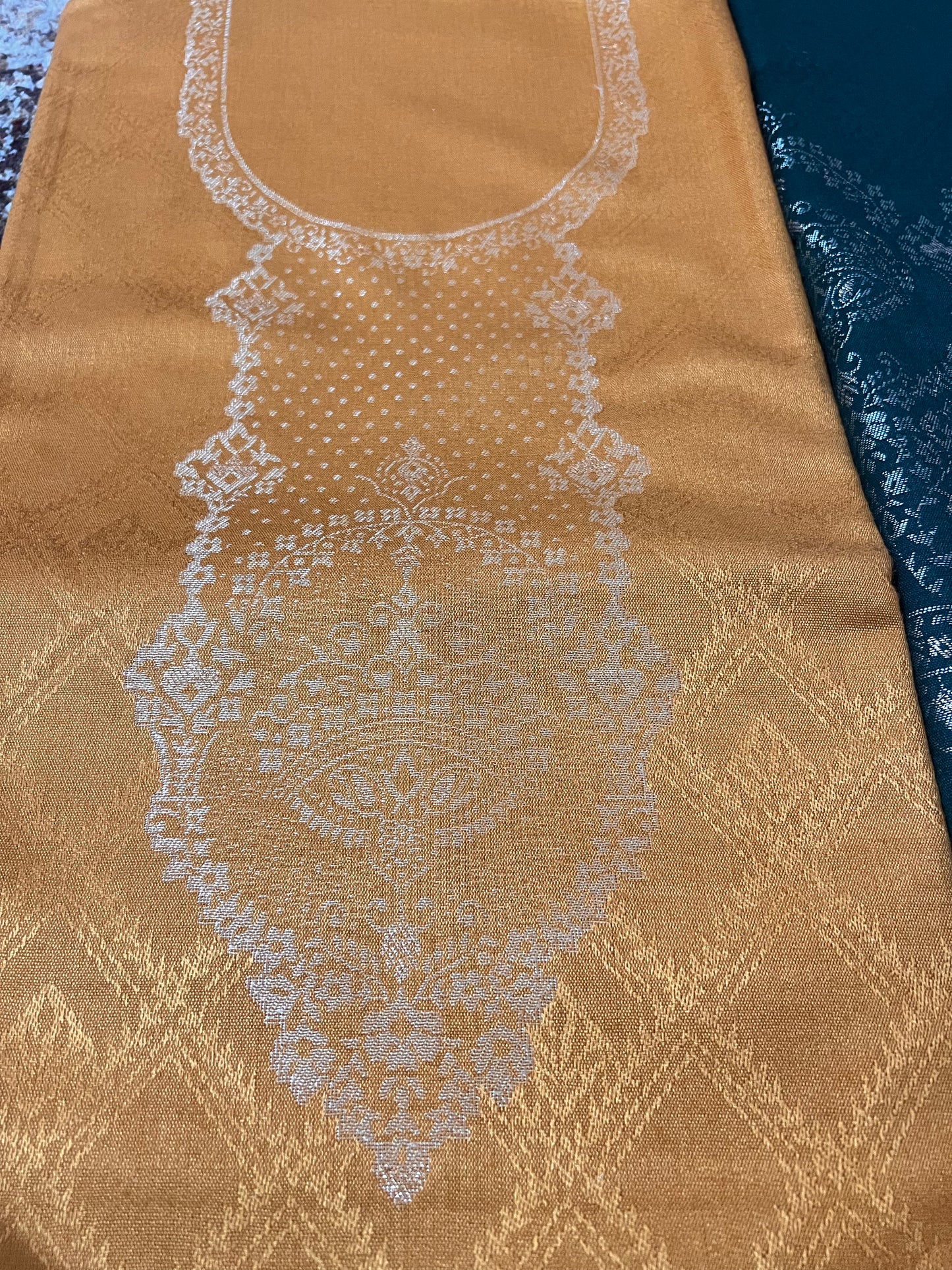 Mustard Colour Kurta and Bottle Green Pyjama and Shawl (Unstitched)