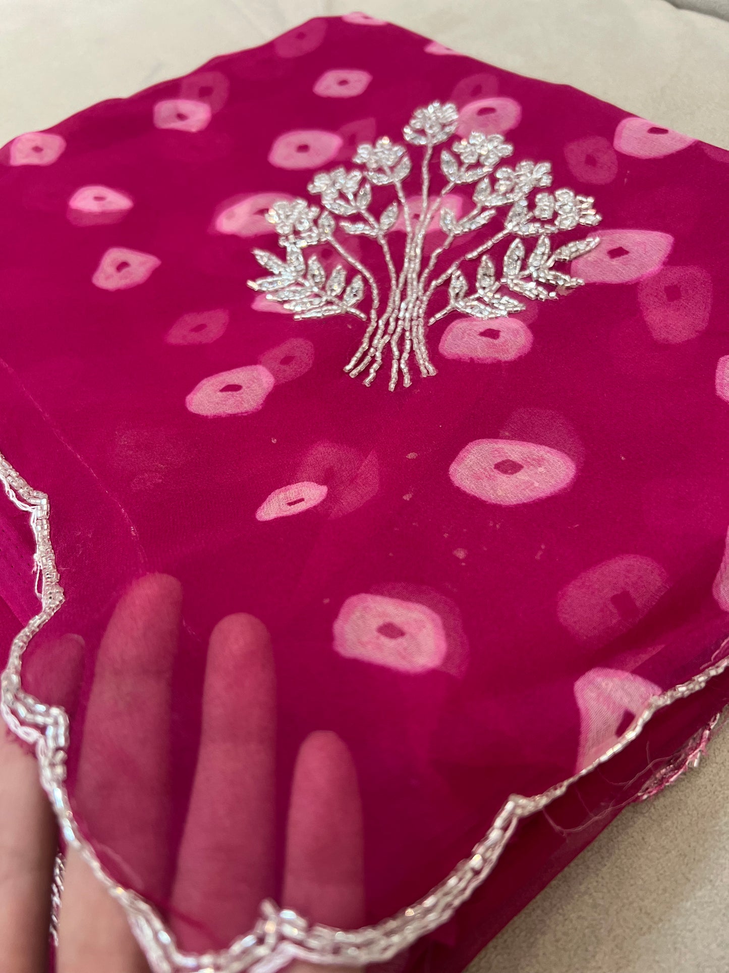 Magenta Pink Soft Chiffon Bandhani Saree