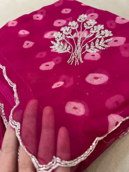 Magenta Pink Soft Chiffon Bandhani Saree