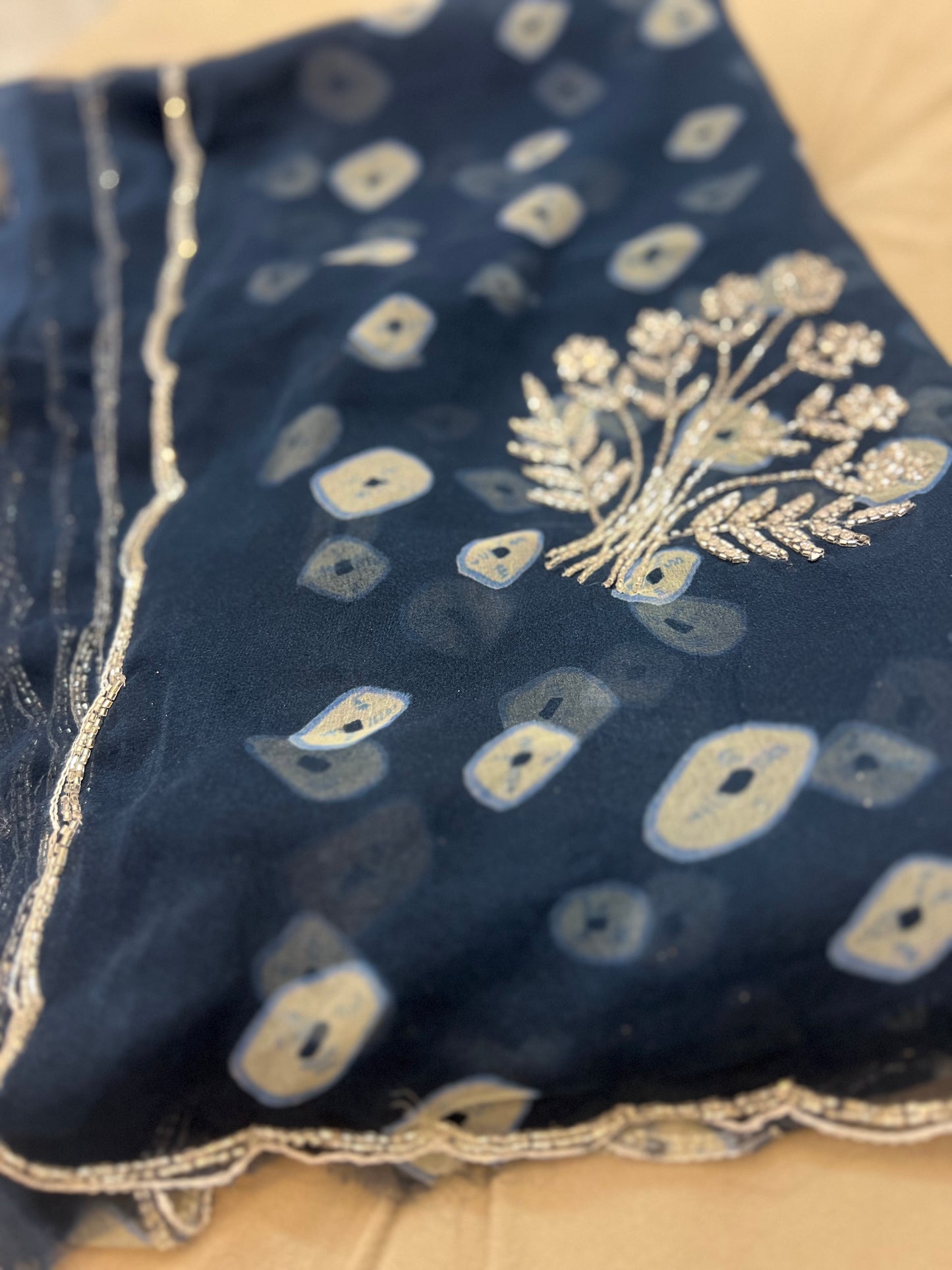 Navy Blue Soft Chiffon Bandhani Saree