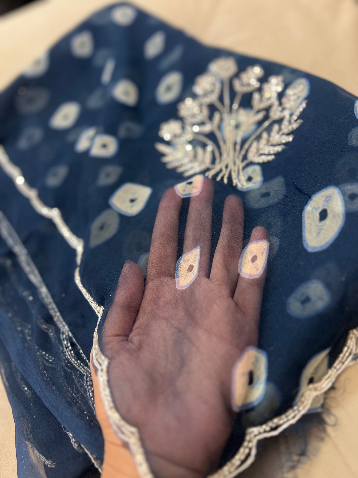 Navy Blue Soft Chiffon Bandhani Saree