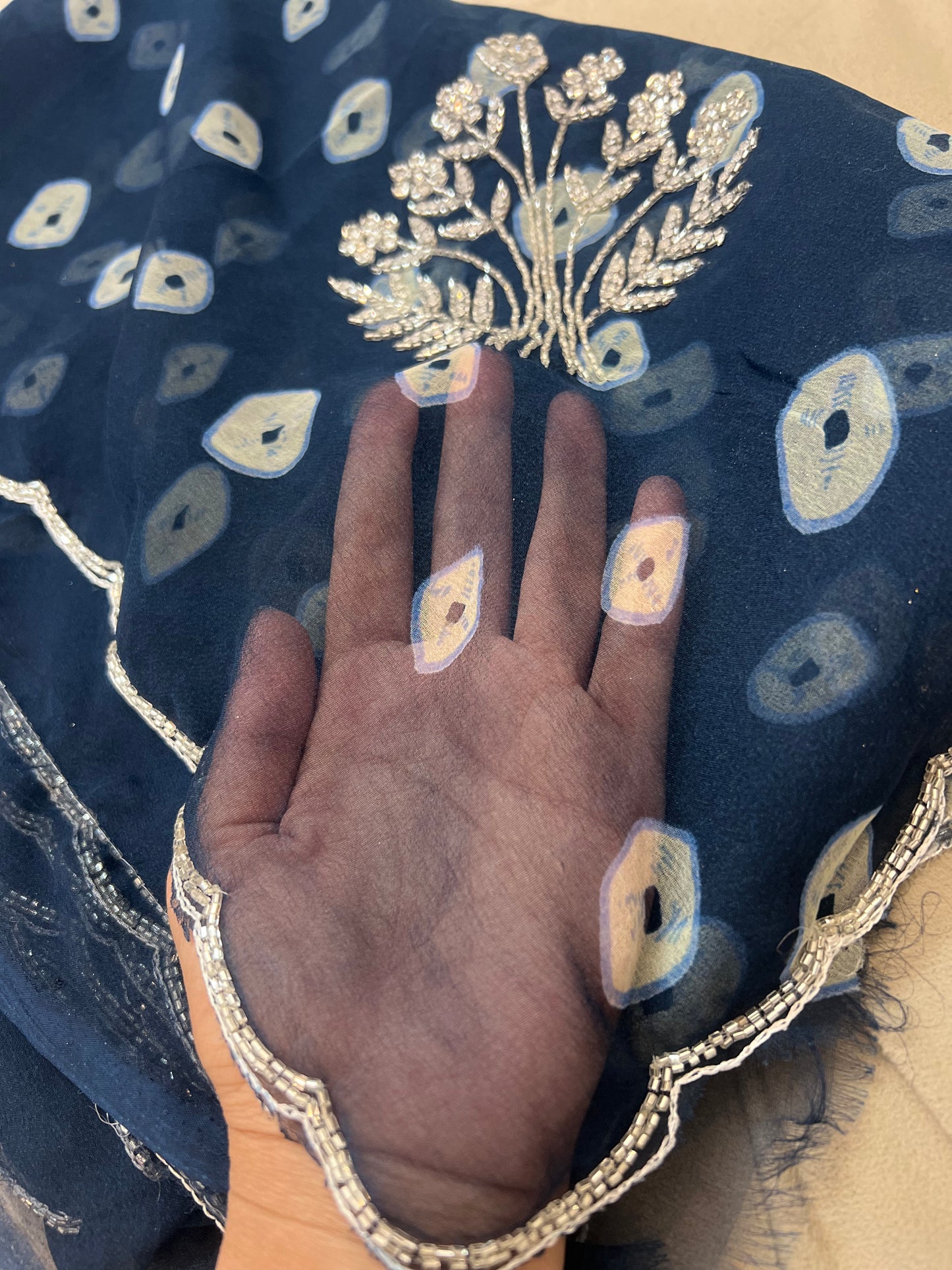 Navy Blue Soft Chiffon Bandhani Saree