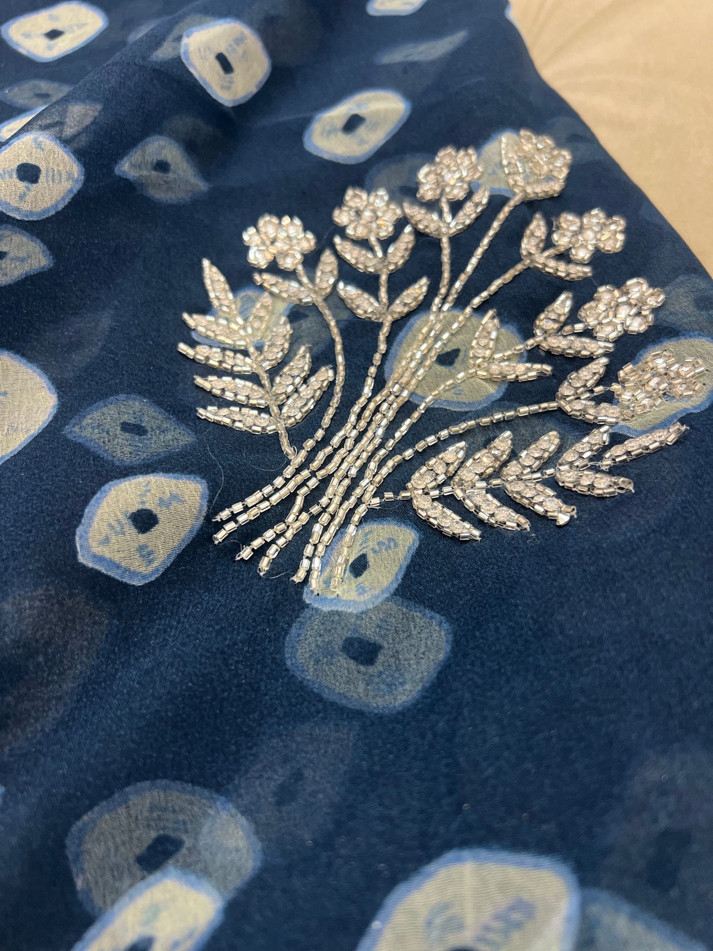 Navy Blue Soft Chiffon Bandhani Saree