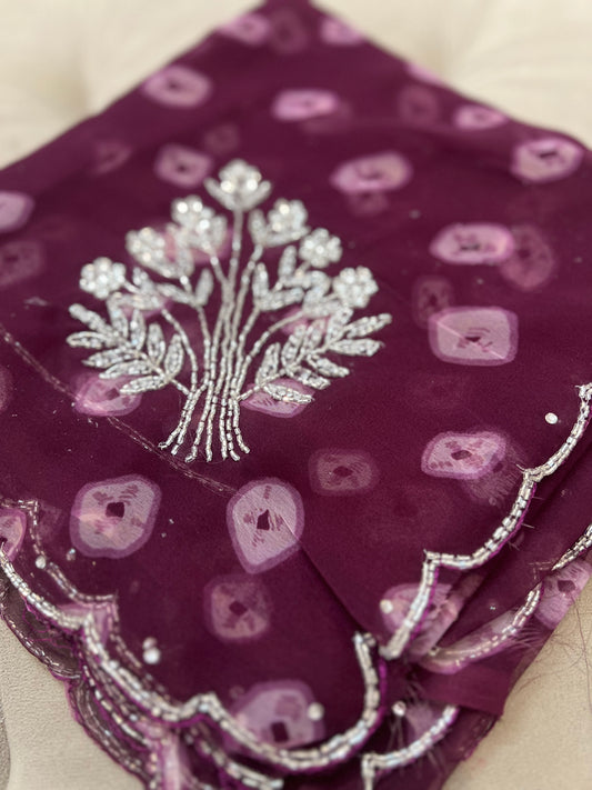 Wine Color Soft Chiffon Bandhani Saree