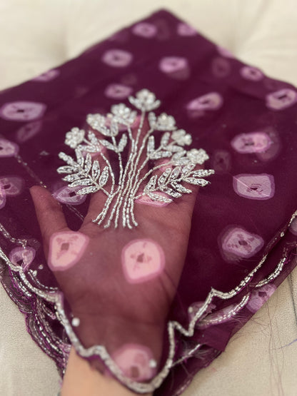Wine Color Soft Chiffon Bandhani Saree