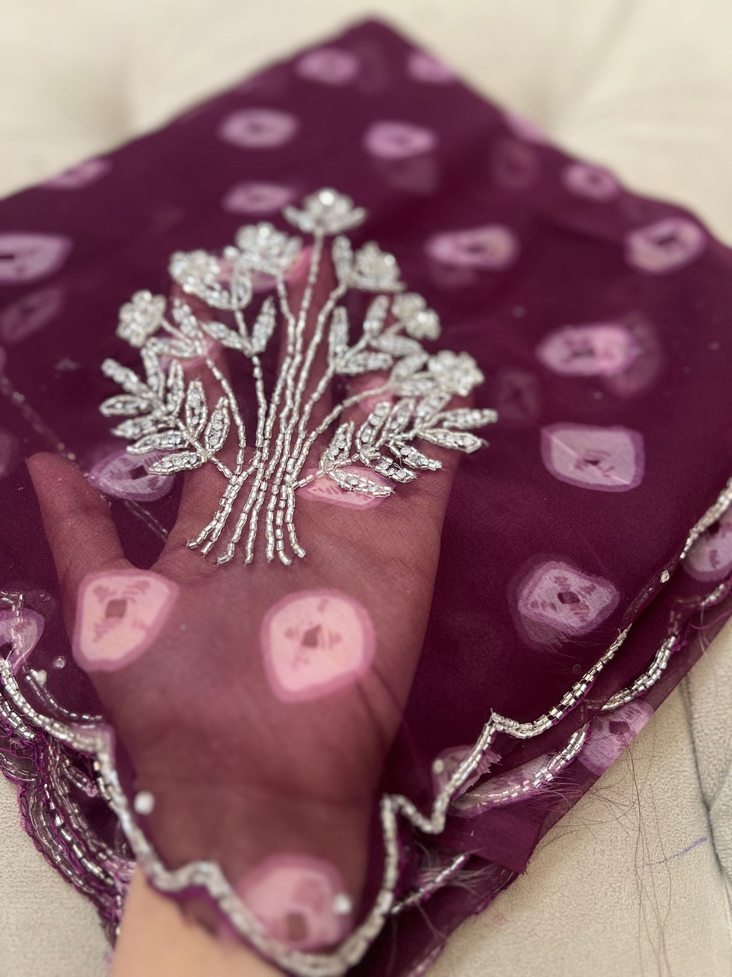 Wine Color Soft Chiffon Bandhani Saree