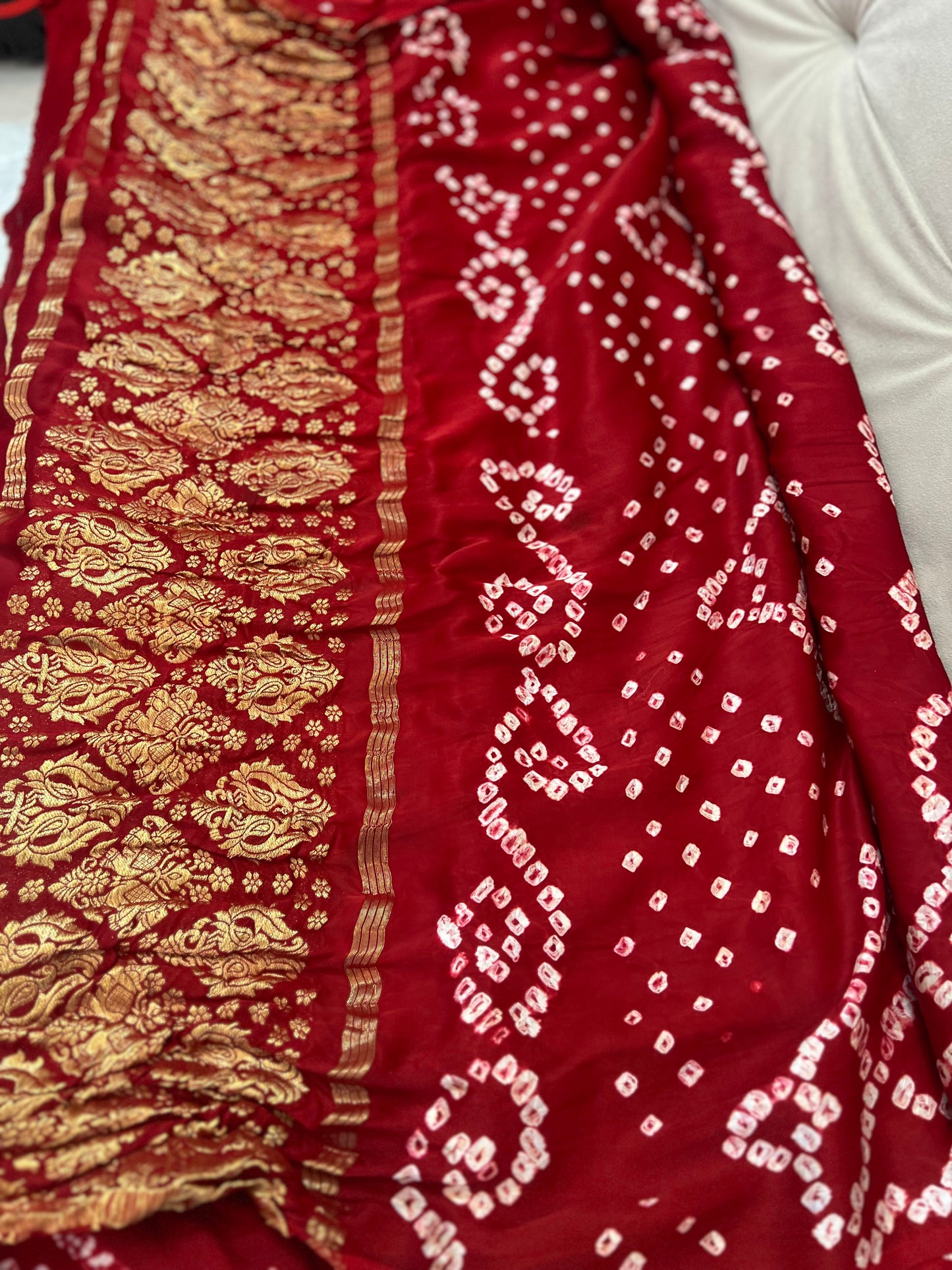 Plain Bandhani Maroon Ghazi Silk Saree