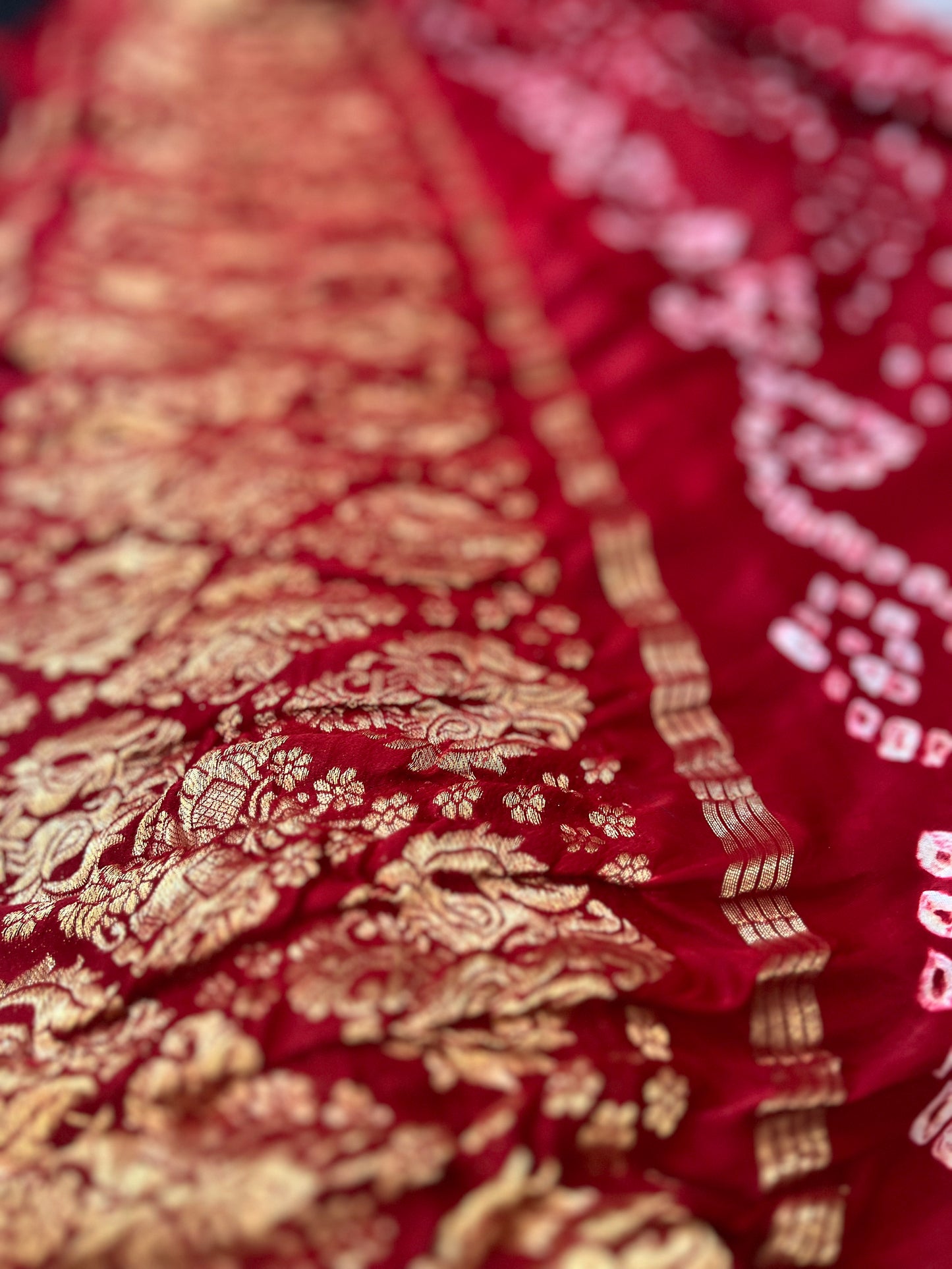 Plain Bandhani Maroon Ghazi Silk Saree