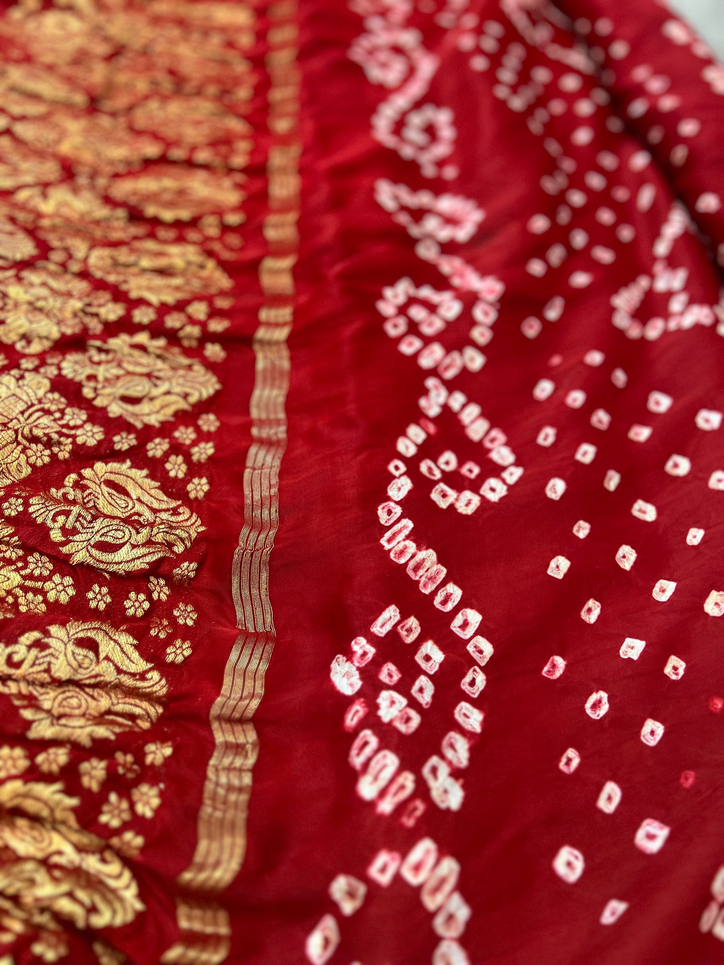 Plain Bandhani Maroon Ghazi Silk Saree