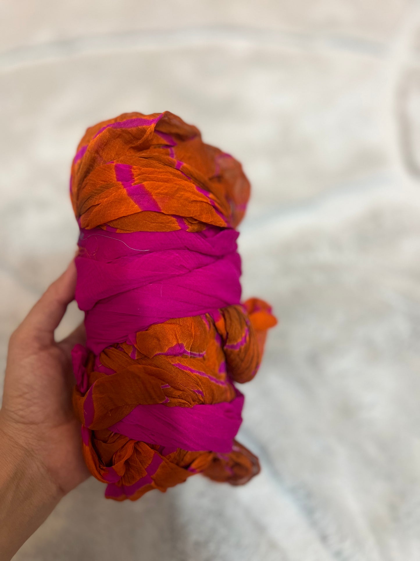 Soft Chinon Lahariya Saree with Purple Blouse Peice